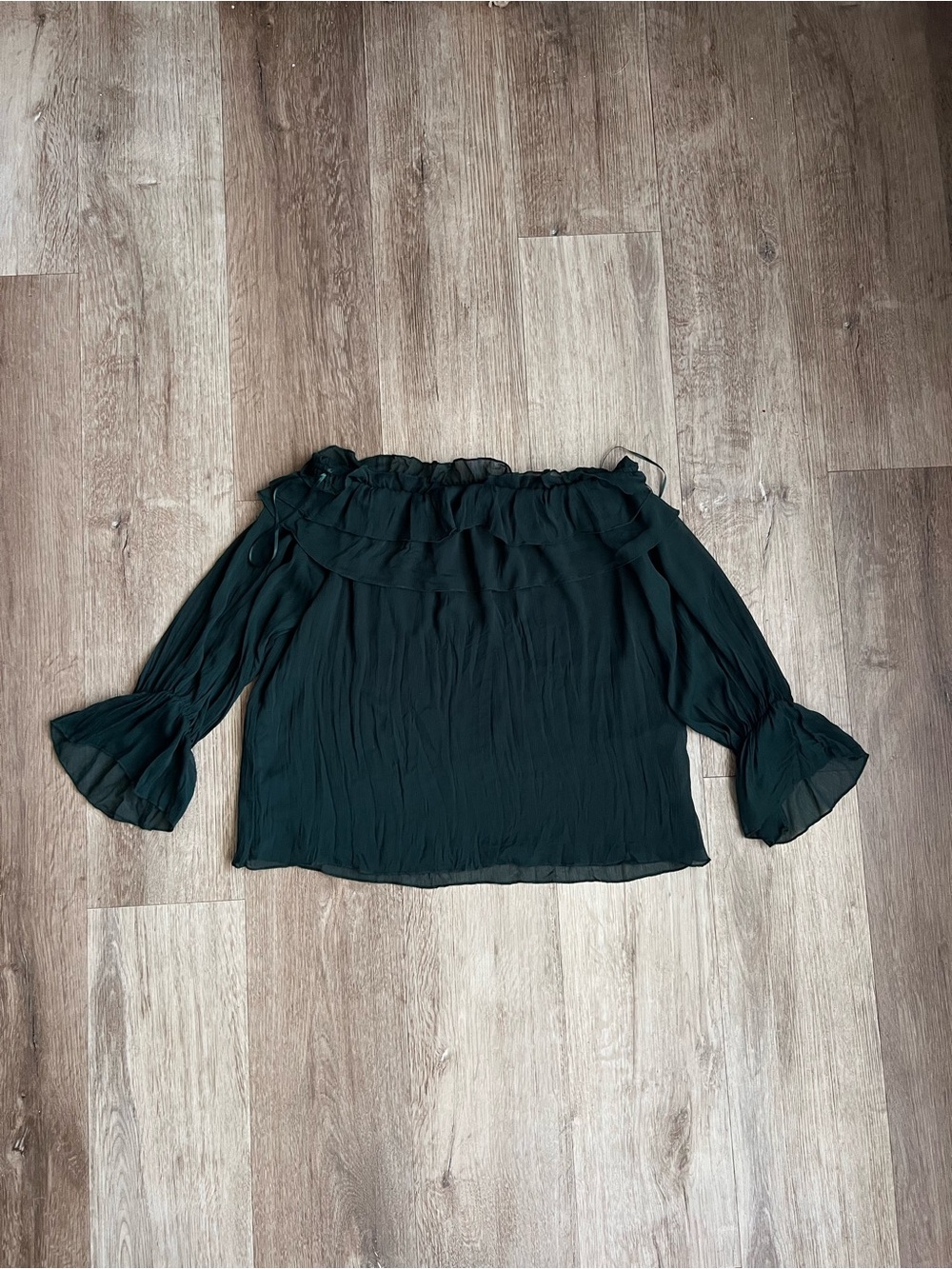 Off-Shoulder Dark Green Ruffle Blouse Zara